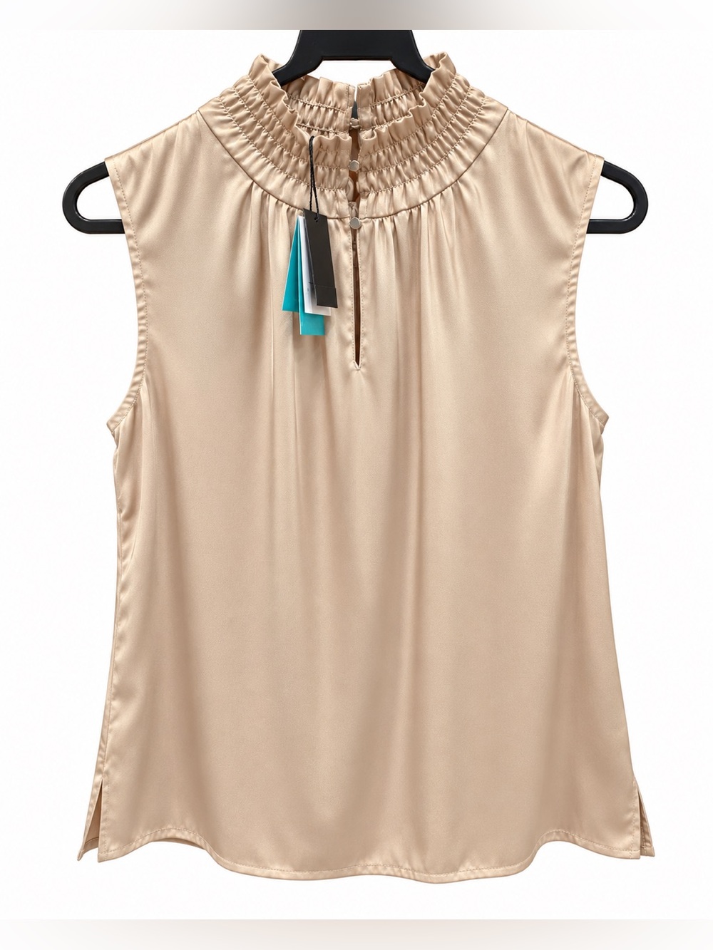 Ming Wang Champagne Satin Sleeveless Blouse – Size XS – NWT